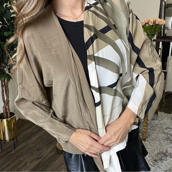 Genny Silk Multicolor Cardigan Wrap Tie Front Silky High Low Flowy Top Blouse 8 - Picture 5 of 16